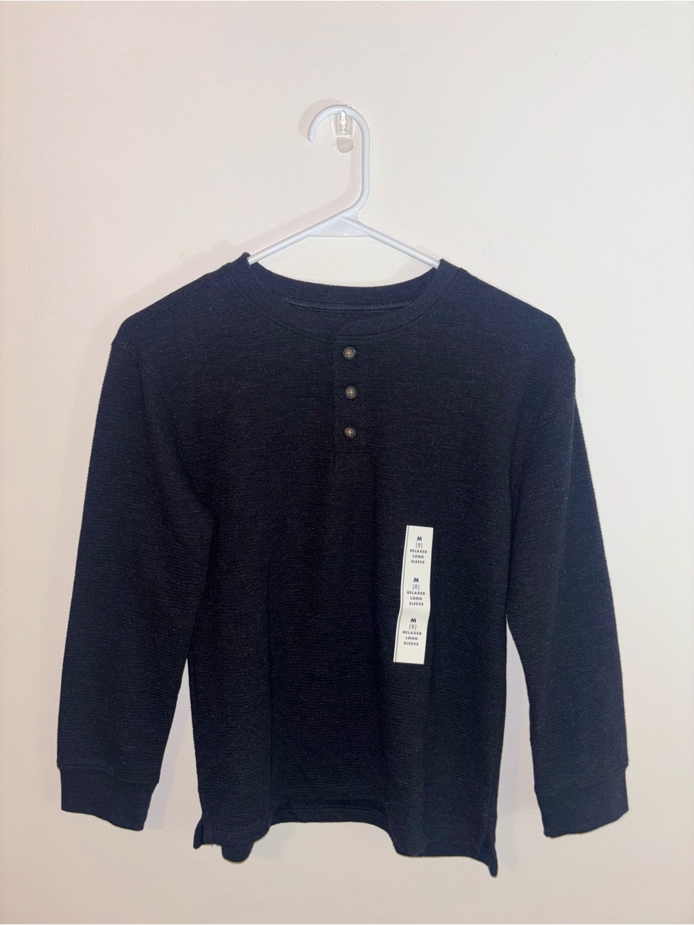 Cat & Jack Black Long-Sleeve Henley Crewneck Top